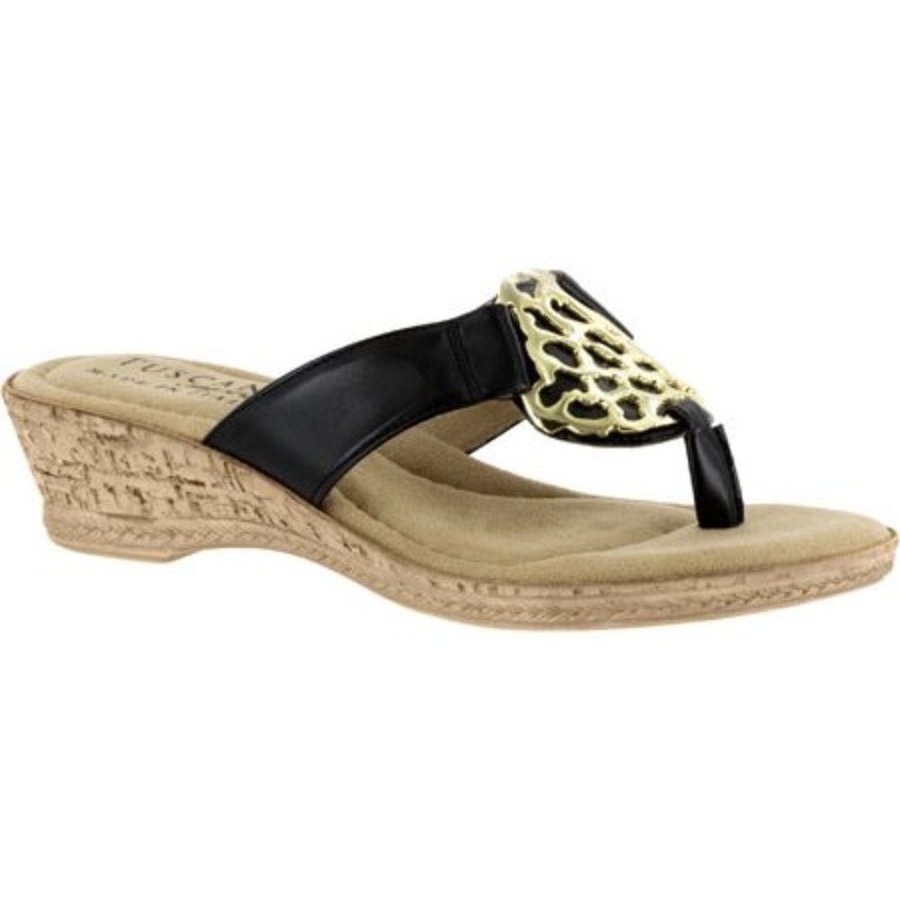 EasyStreet TuscanyRassono Black Wedge Thong Sandal - Picture 2 of 5